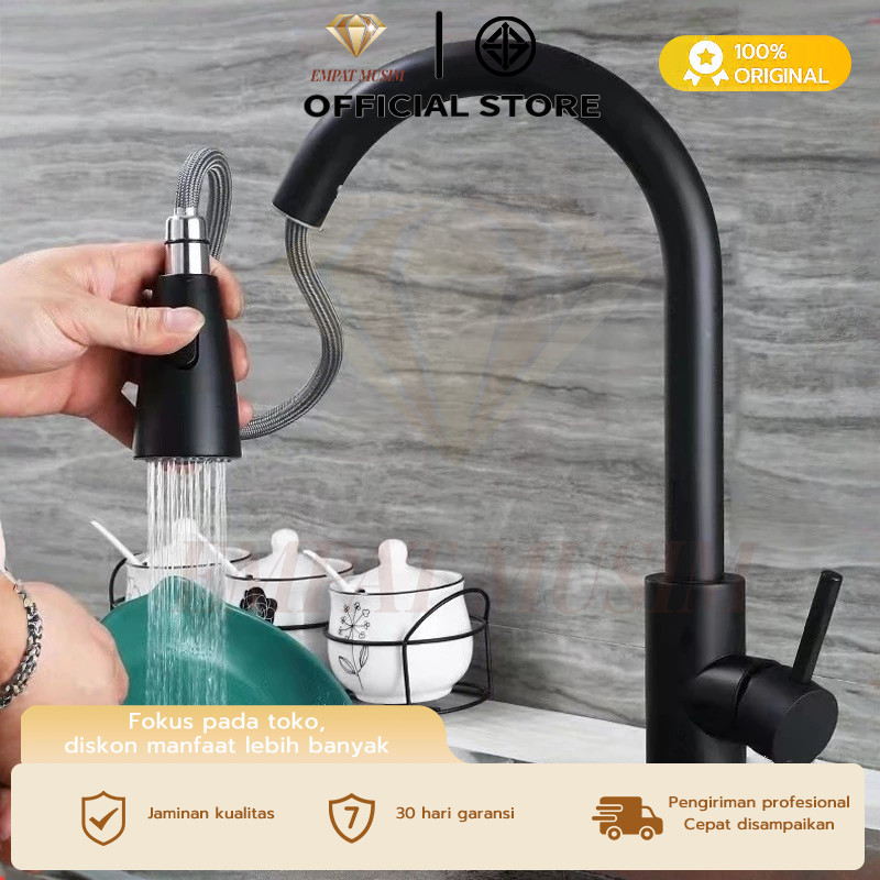ETMM Kran Sink Mixer Tarik Stainless SUS 304 Hitam / Kran Flexible Tarik Curi Piring Stainless Hitam