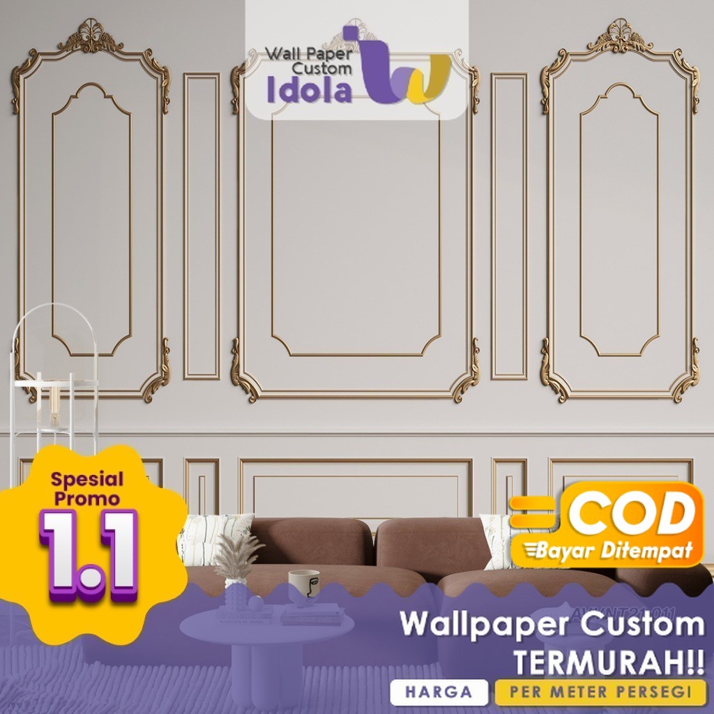 Wallpaper Custom Ruang Tamu | Motif Abstrak & Gambar Molding HD | Desain Premium