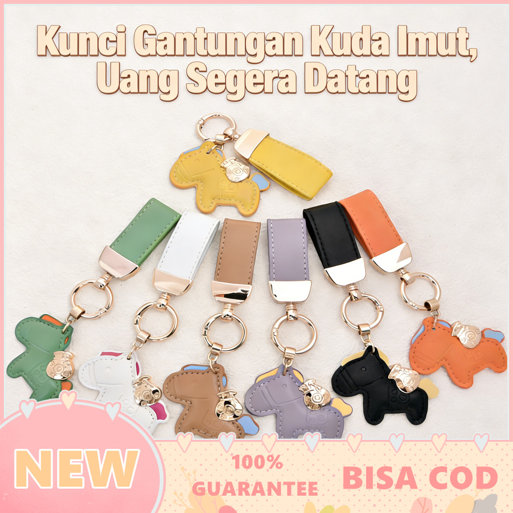 Gantungan Kunci Kulit Kuda Warna-Warni - Gantungan Tas, Aksesori Kunci, Model Kuda Pembawa Rezeki, D