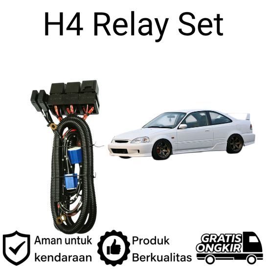 AM Relay Set Lampu Utama LED H4  Mobil Honda Civic Ferio