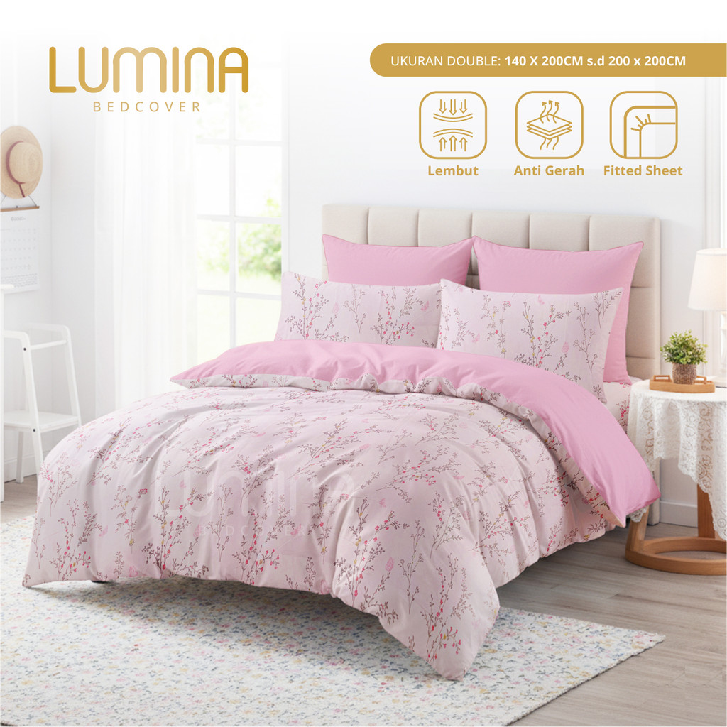 Lumina Bedcover - Sprei & Bedcover Set Pink Harmony Mix BabyPink - Ukuran Lengkap 140x200/180x200/16
