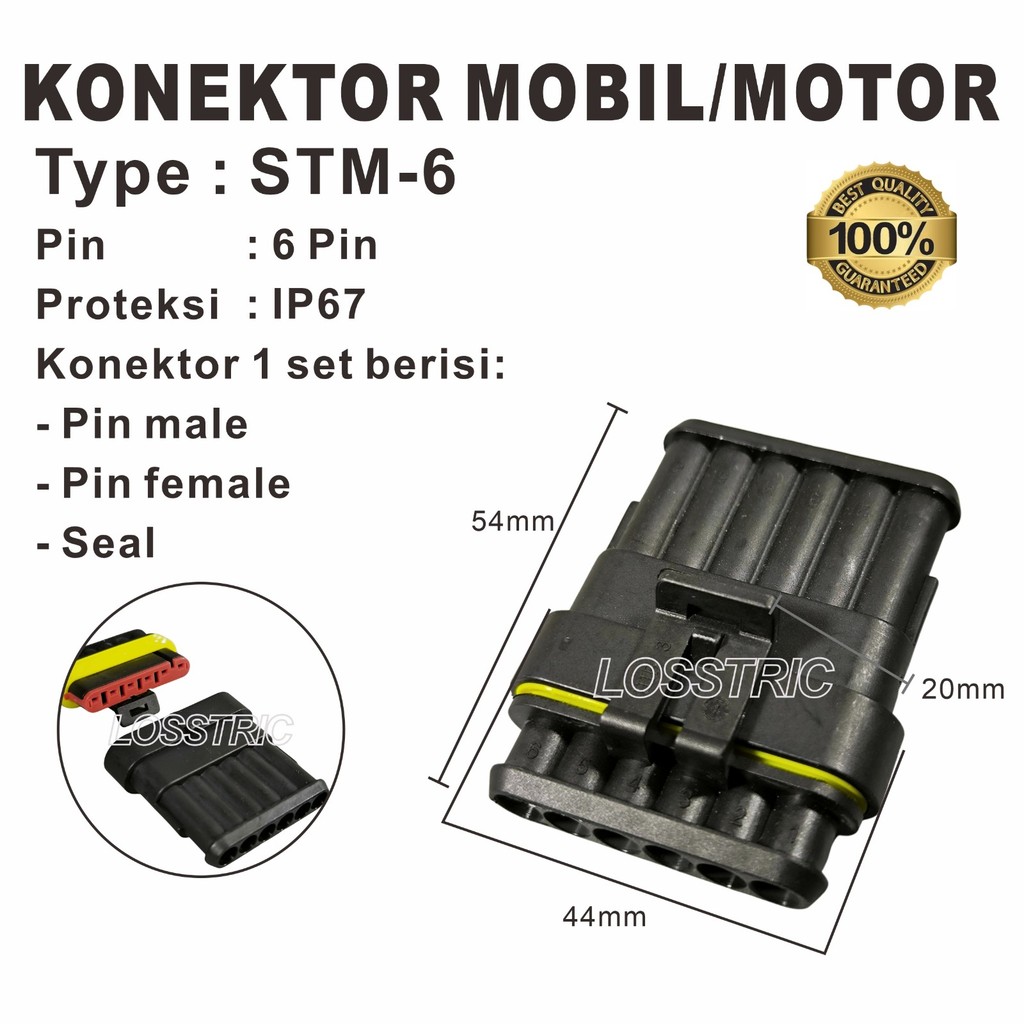 SOKET KABEL MOBIL/MOTOR WATERPROOF / KONEKTOR KABEL ANTI AIR MOBIL/MOTOR 6 PIN TYPE ( STM-6)