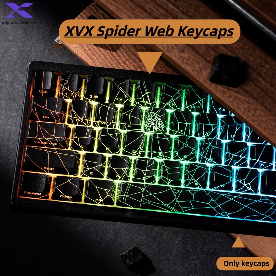 XVX Spider Web Keycaps OEM Profile Shine Through IMD-Tech Keycap Set 118 Keys Black Backlight(only k