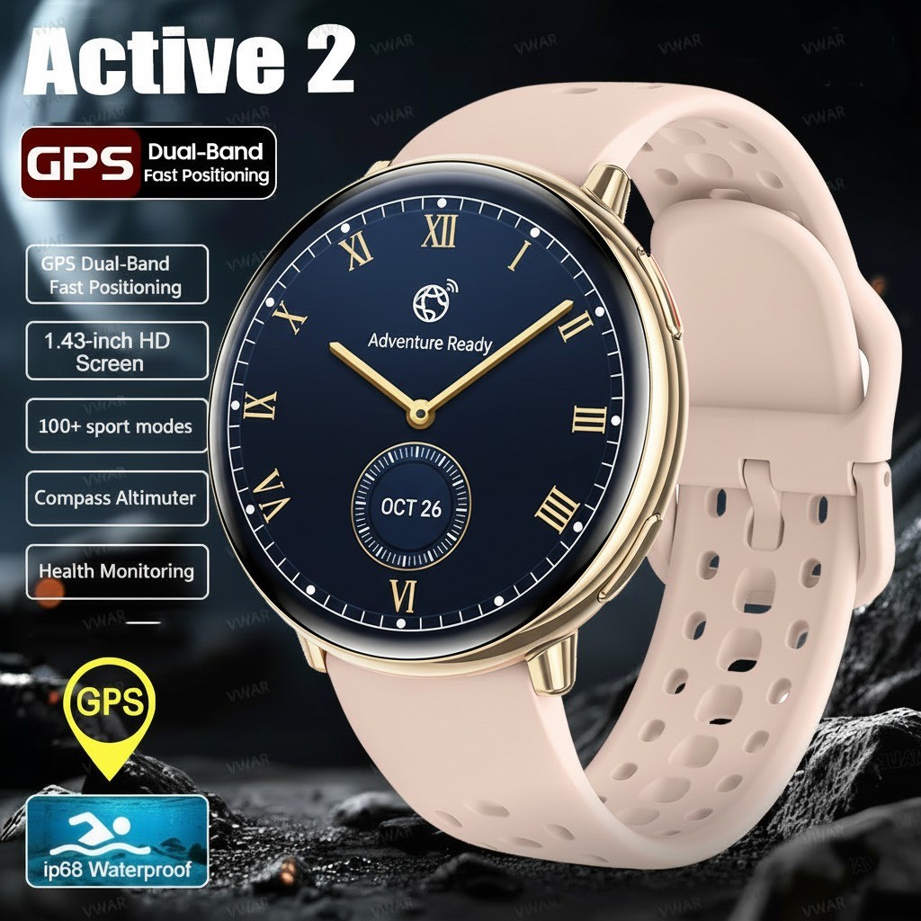 VWAR Active 2 GPS Smart Watch Men Ultra-Thin Metal Case Compass Bluetooth Call IP68 Waterproof Smart