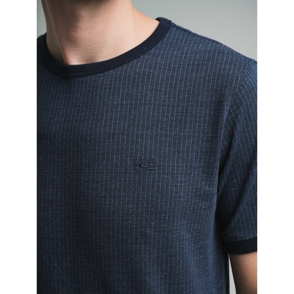 camel active Men's Navy Denim Jacquard CVC T-Shirt
