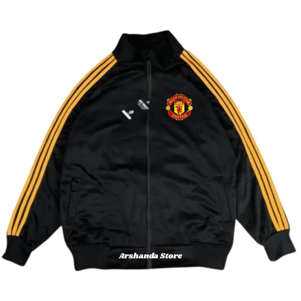 Tracktop Jaket Unisex Black Stripe Kuning List Outdoor Jacket Olahraga Club Bola Top Dunia Mancheste