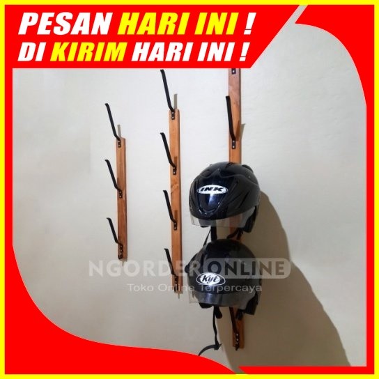 Rak helm gantung 3,4,5 susun / gantungan helm dinding, Tempat helm kayu  / gantungan helm susun kayu