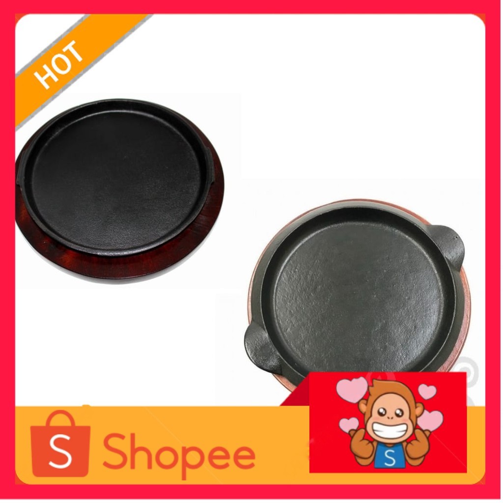 Cast Iron HotPlate Steak Piring Steak Hot Plate BULAT Besar / Kecil+ Tatakan Kayu