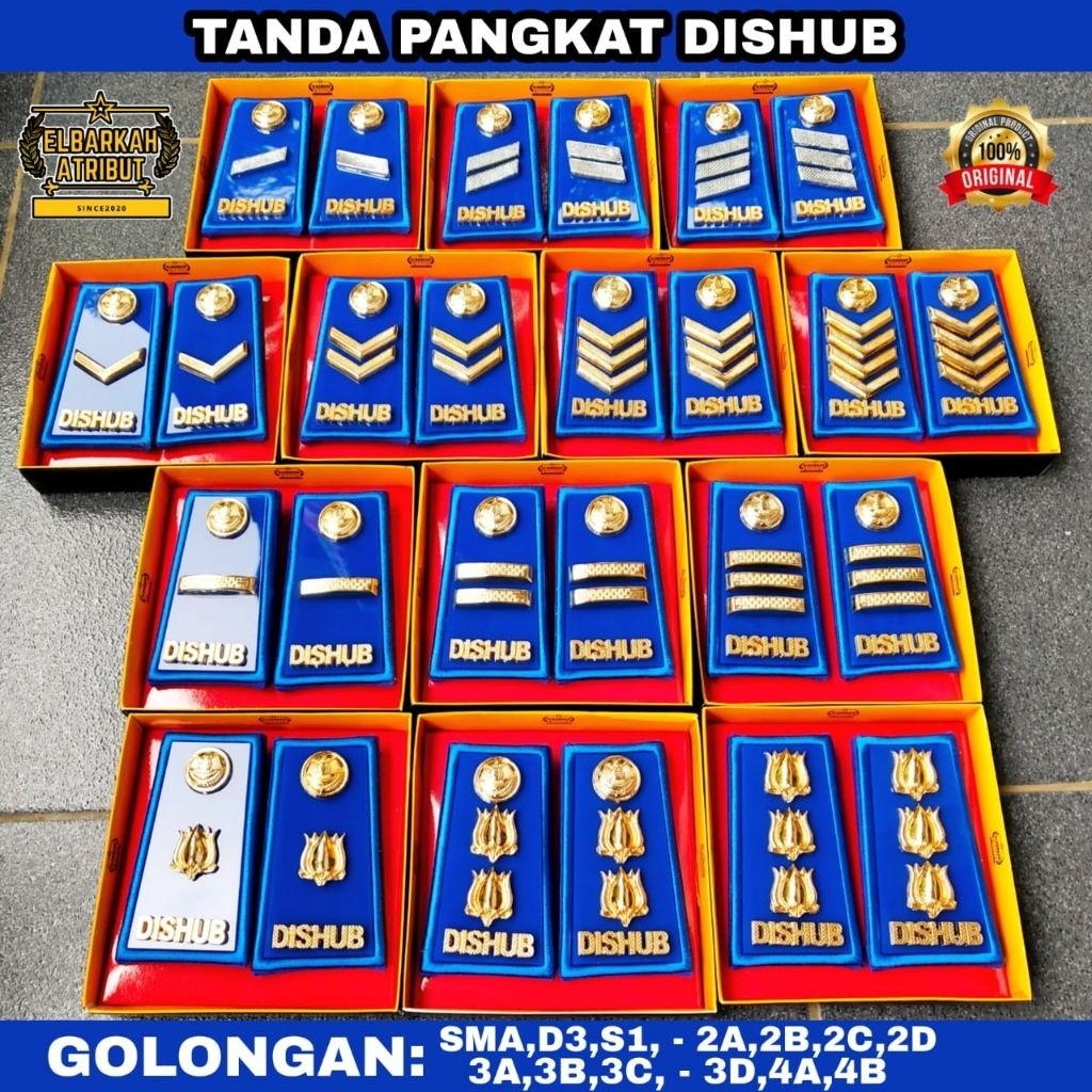 Tanda Pangkat Pdh Dishub (Dinas Perhubungan) Akrilik Lis Bordir Logam Timbul Golongan SMA, D3, S1, 2