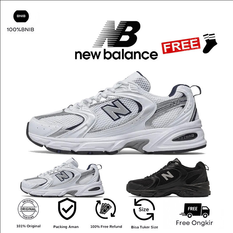 Sepatu Sneker Wanita/Pria NB 530 original Full Black/Silver hitam