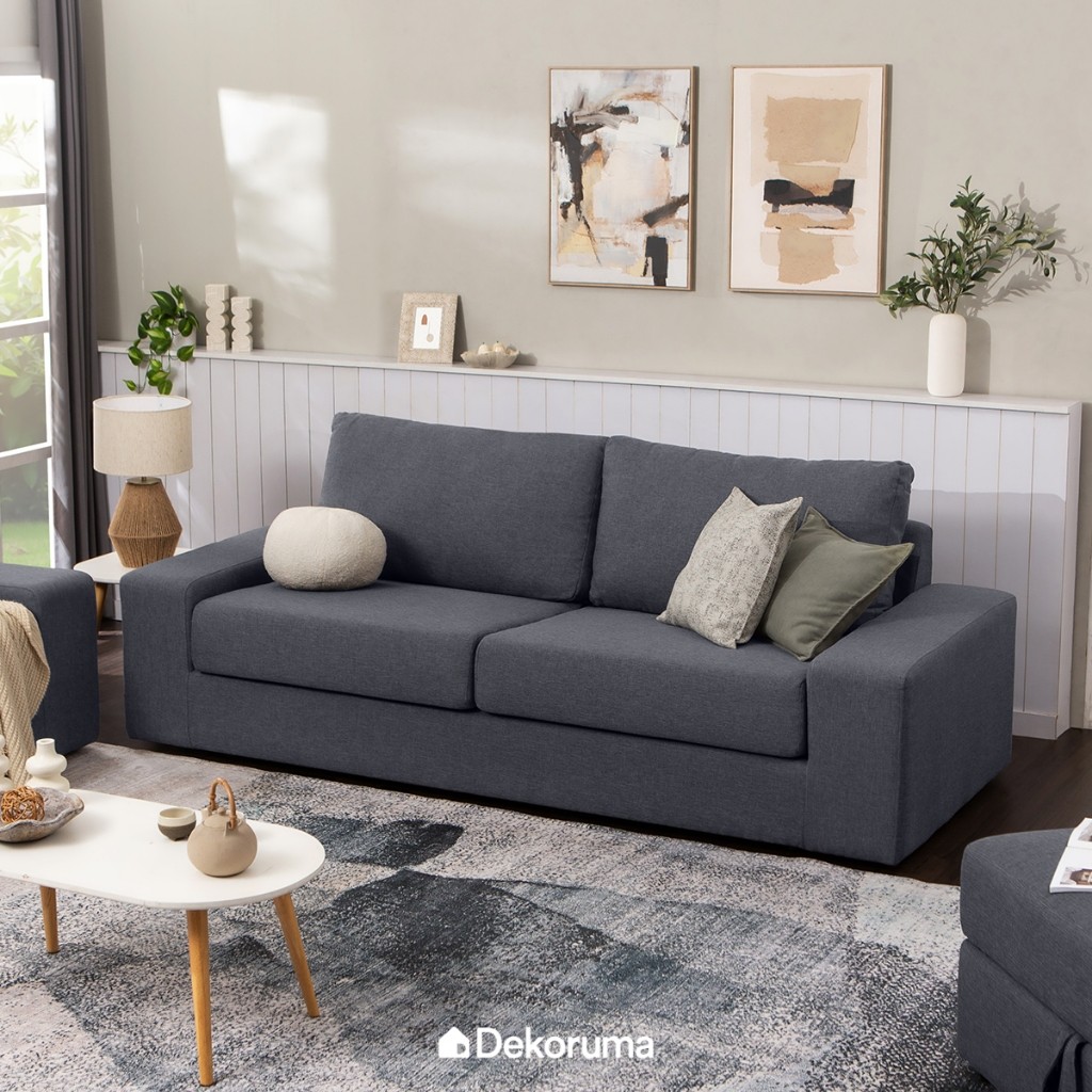 Dekoruma MICHI Sofa Minimalis 3 Seater Kain / Kursi Sofa Ruang Tamu Modern 3 Dudukan Kain