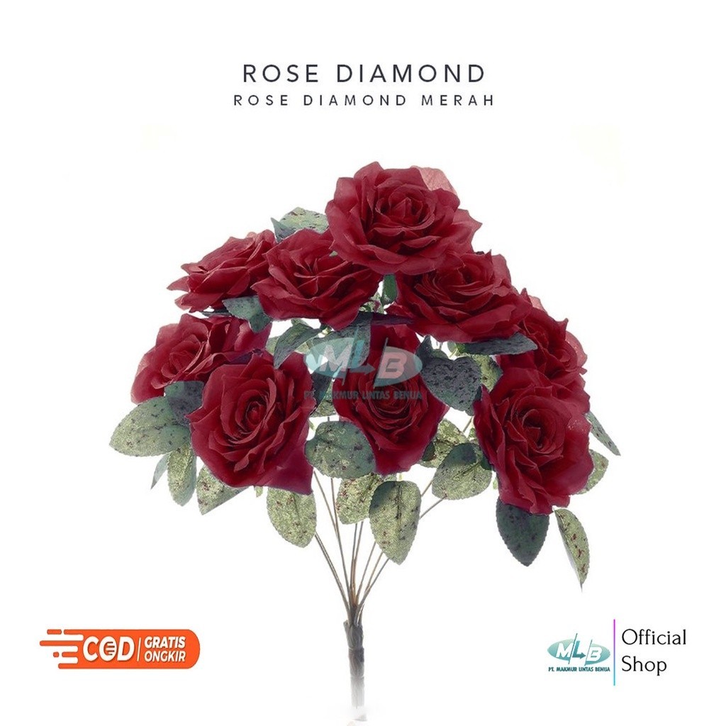 TERBARU MLB Bunga Mawar Artificial Rose Diamond 9 Cabang Hiasan Dekorasi Buket Pelaminan