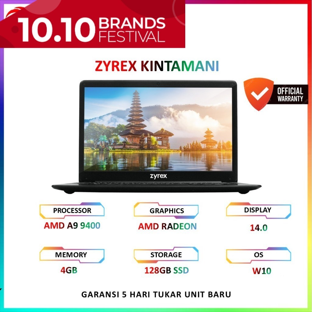 laptop Zyrex Kintamani ASXU AMD A9-9400 Ram 4GB SSD 128GB