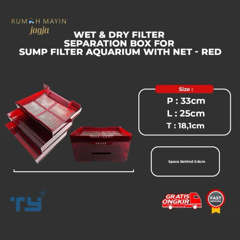 Wet & Dry Filter Separation Box For Sump Filter Aquarium With Net - Red