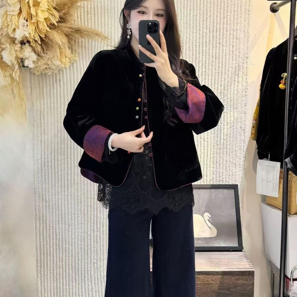 Jaket Beludru Gaya Cina Baru Dua Sisi Atasan Wanita