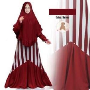 5872 Baju muslimah syari merah maroon stripe salur busui gamis 5874