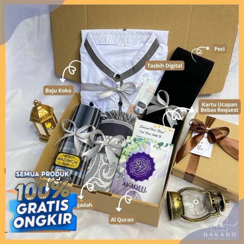 HAMPERS SET ALAT SHOLAT COWOK BAJU KOKO PRIA GIFT BOX SESERAHAN PRIA BAJU KOKO ALAT SHOLAT LENGKAP G