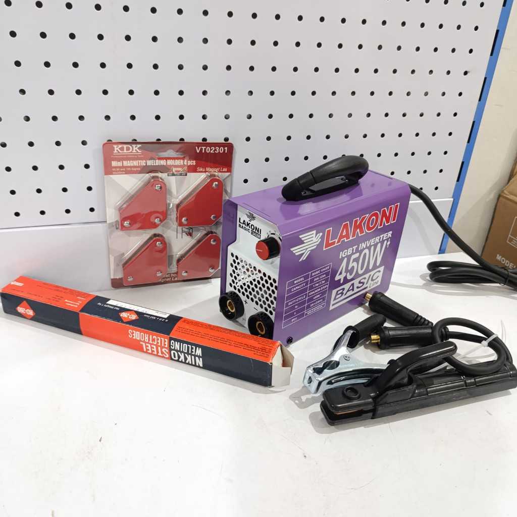 PAKET HEMAT Mesin Las Lakoni Mesin Las Inverter Lakoni 450watt Basic 124ix + Kawat Las + Welding Hol