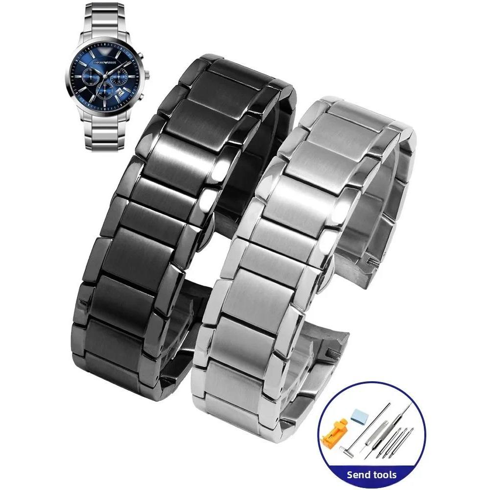 Stainless Steel Watch Strap for Armani AR2447 2448 2434 2432 2433 Butterfly Buckle Watch Chain