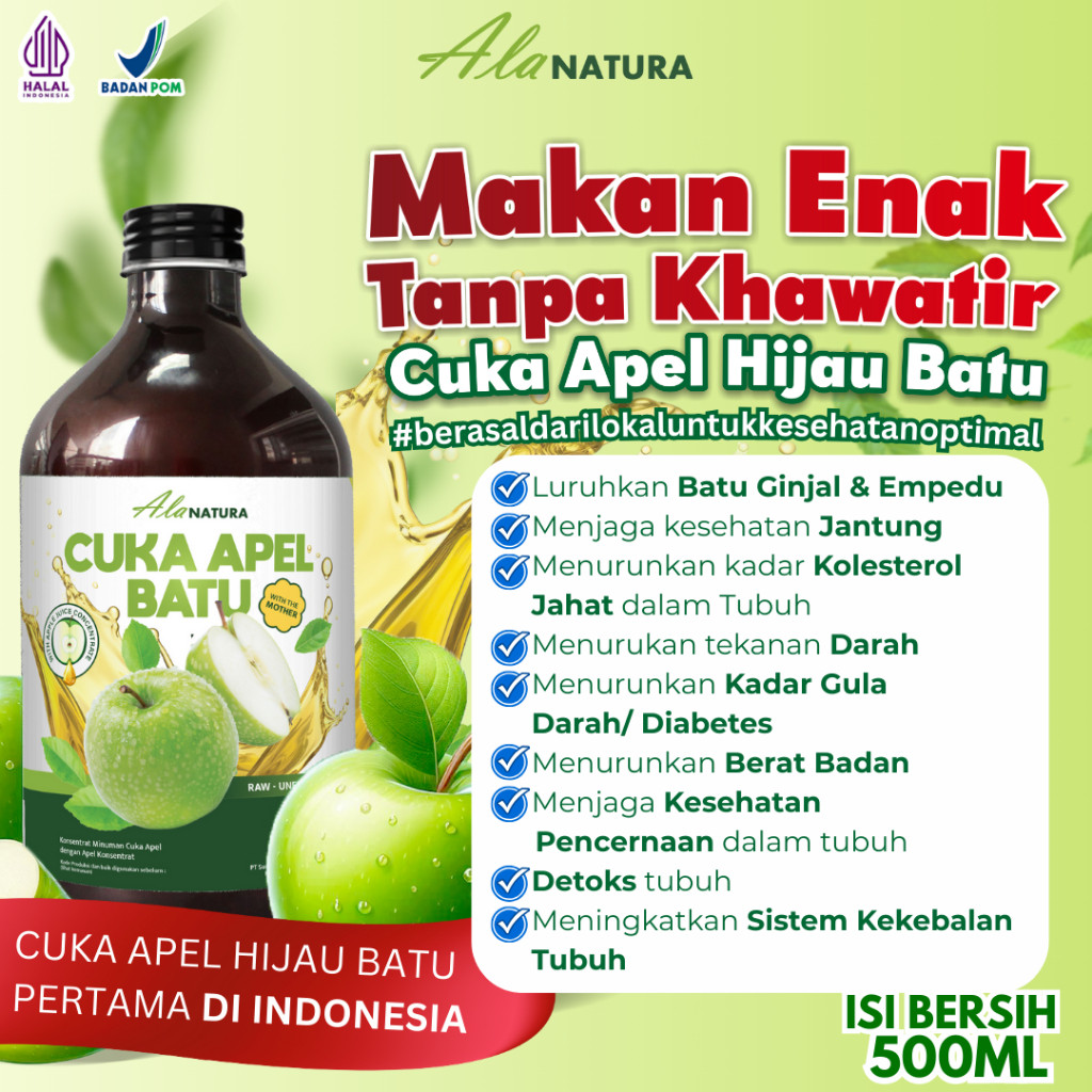 Alanatura Original Cuka APEL Hijau Batu Malang With 'Mother' 500 ML Organik -  Membantu Menjaga Teka