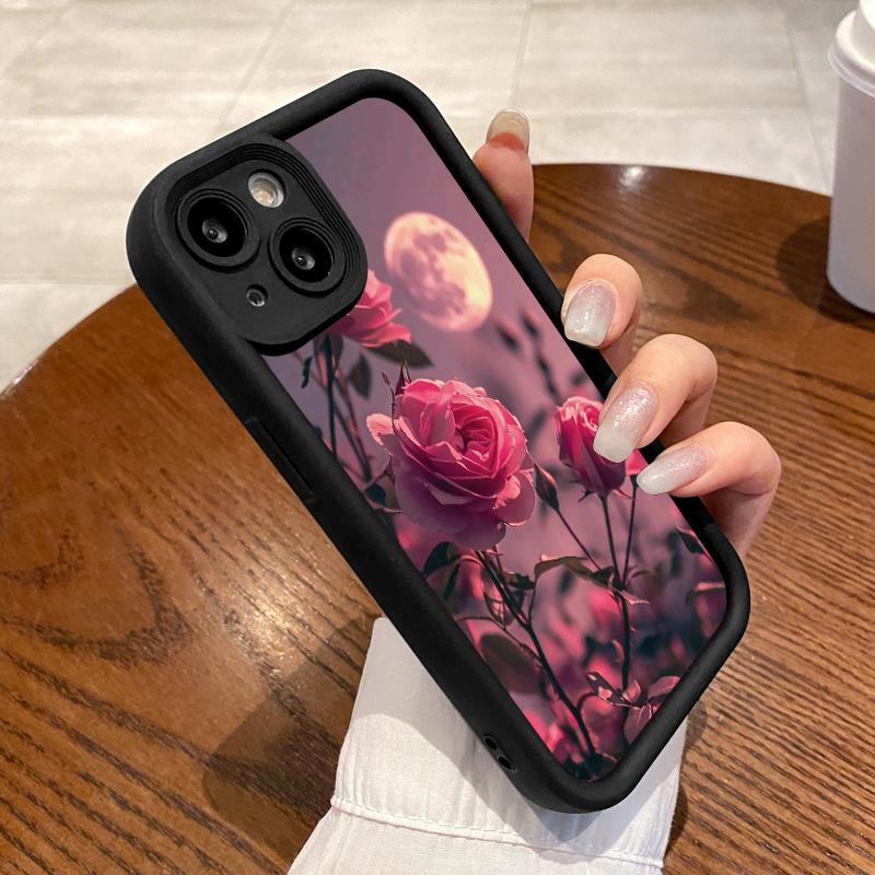 Case For Iphone 15 Pro Max 12 Mini 13 14 16 17 TPU Camera Floral Mawar Casing Soft Cover