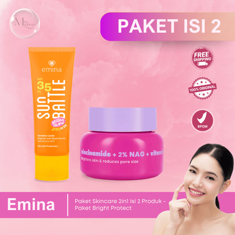 [READY] EMINA Paket Hemat Skincare Bundle Isi 2 Pcs Basic Skincare Facial Wash Moisturizer - Skincar