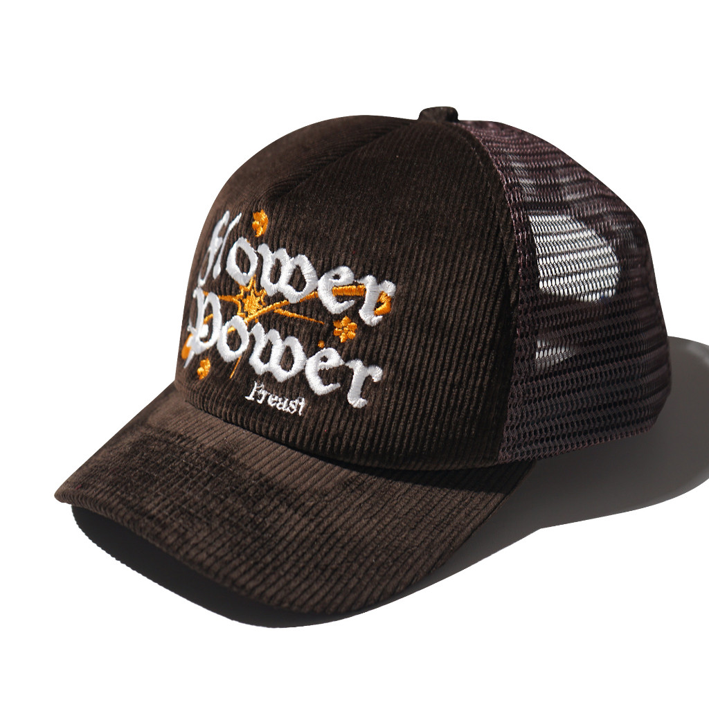 dudukuy FREASTGROWERS | Trucker Corduroy Caps Flower Power | Brown