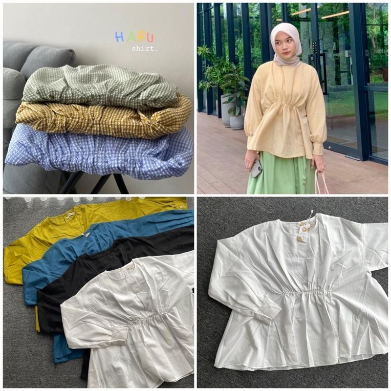 HARU SHIRT by mykikstore BLOUSE KERUT - BLOUSE WANITA - BAJU KOREA - KOREAN STYLE