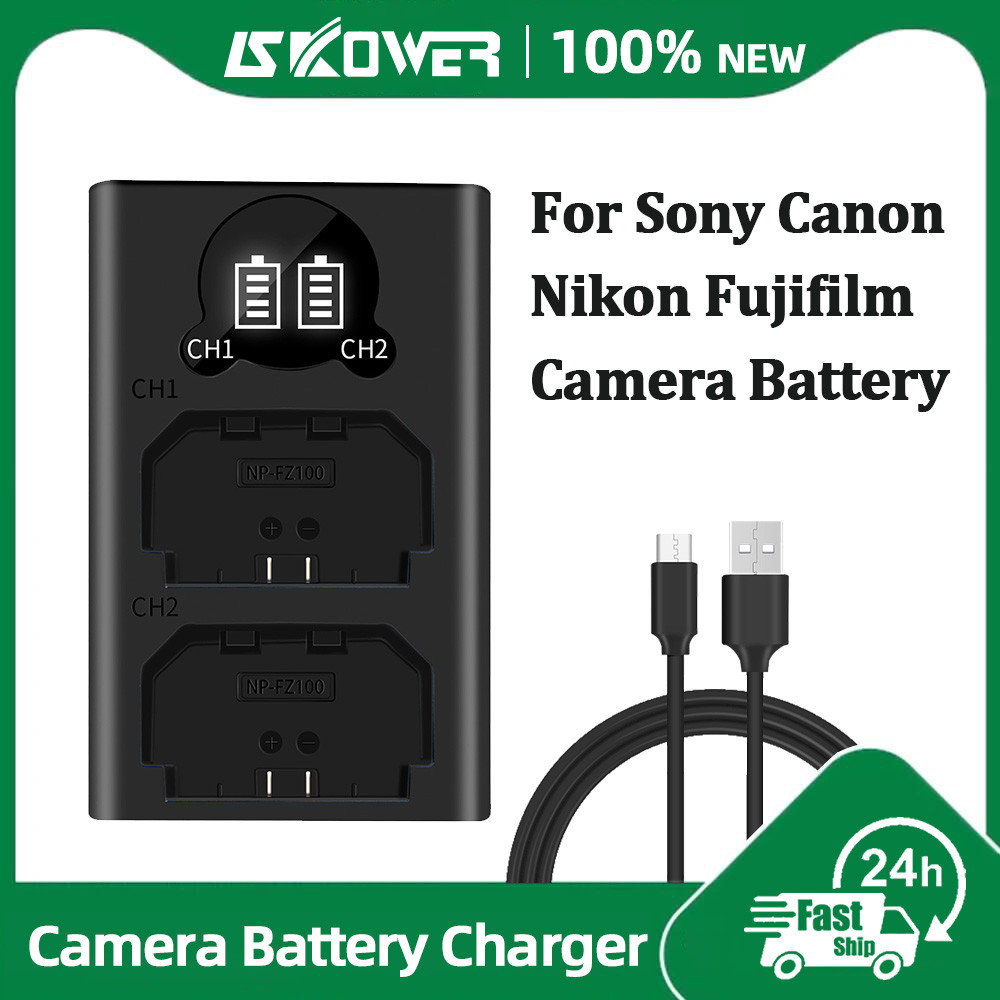 Dual Camera Battery arger for Sony NP-FW50 FZ100 BX1 Canon LP-E6 E8 E17 NB-13L fuji NP-W235 W126 Nik