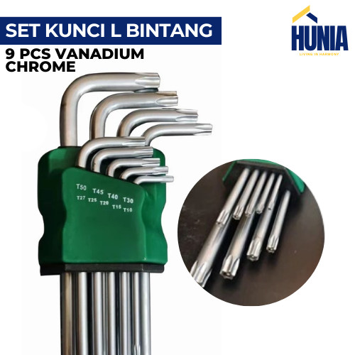 Kunci L Set Lengkap 9 PCS Bahan Vanadium Chrome Kunci L Bintang Kunci L Bintang Set Lengkap Kunci Bi