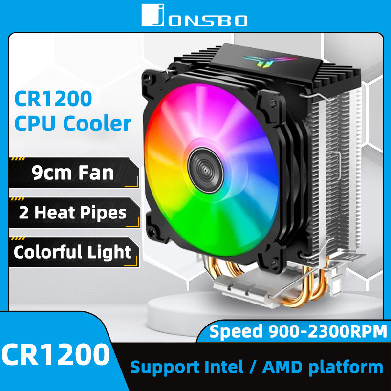 JONSBO CR1200 CPU Cooler 2 Heatpipe Tower Processor Cooler 9cm RGB Colorful Light Effect CPU Cooling