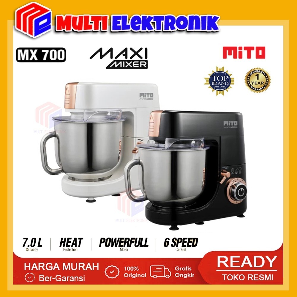 MITO Stand Mixer MX700 Maxi 7 L | Metal Gear + 6 Speed + Bowl Stainless | Mixer Kue & Roti Usaha