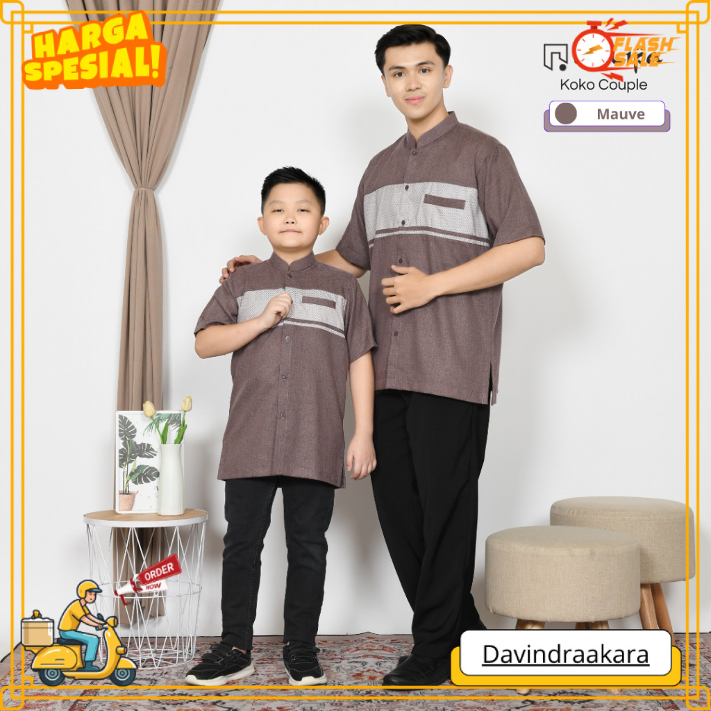 PROMO Adhipa Koko Couple Ayah dan Anak Ungu Mauve Variasi Songket Bulat