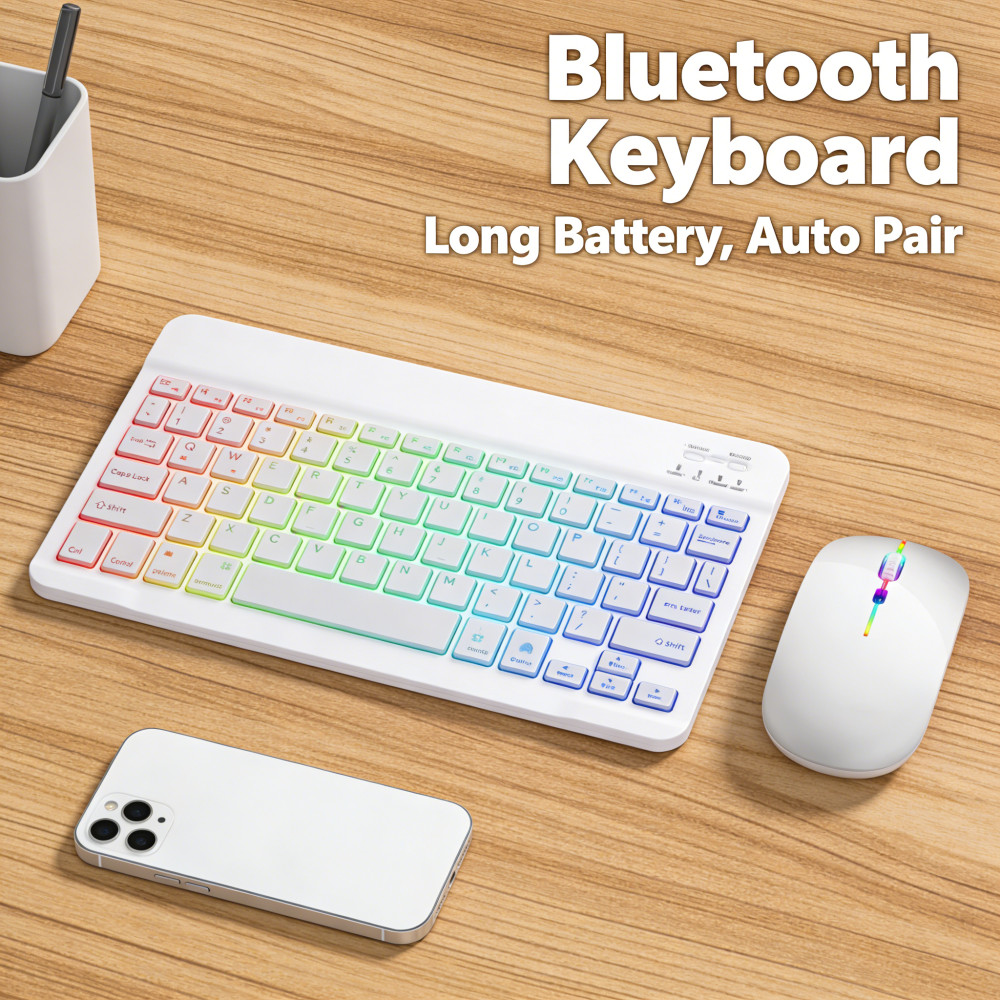 Backlit Keyboard Ipad Tab Android 10 Inch RGB Wireless Mouse Bluetooth Untuk PC