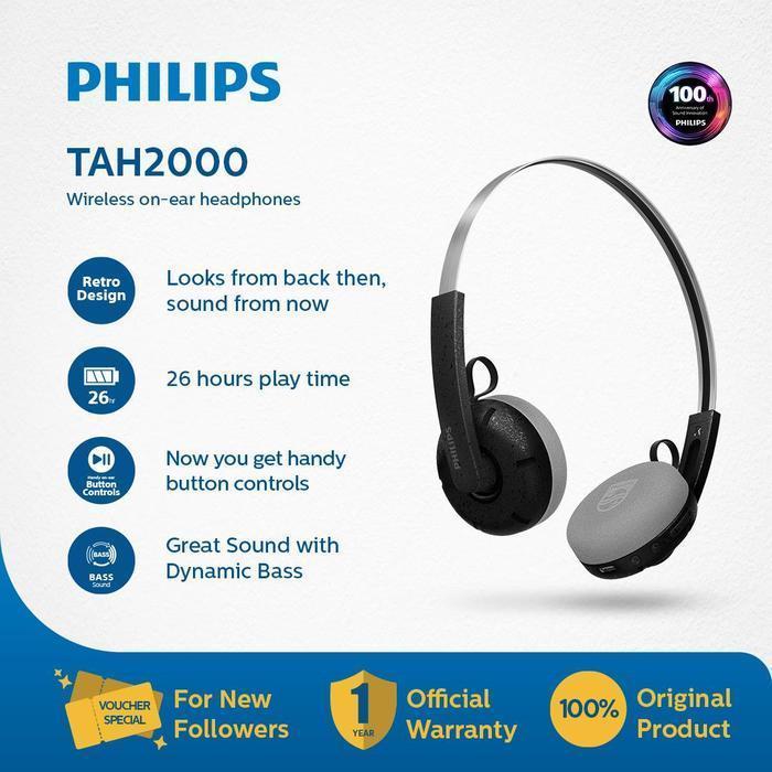 Philips TAH2000 TAH2000BK / TAH2000WH / TAH2000TL On-ear Wireless Headphone