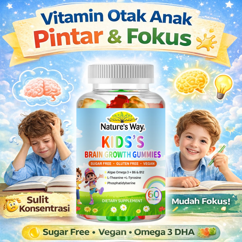 Nature’s Way Kids Brain Growth Gummies – Vitamin Otak Anak, Dukung Fokus & Daya Ingat, DHA Omega 3 T