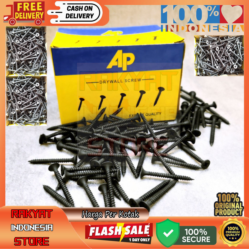 Drywall Screw Hitam AP Sekrup Gypsum 6 x 2 6 x 1 6 x 1 1/4 Inch Per Kotak Skrup Sekerup Scrup Baut G