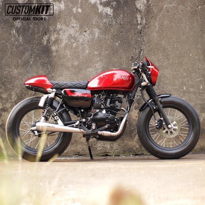 Jok Cafe Racer Motif Garis Kawasaki W 175 - Customkit - Hitam