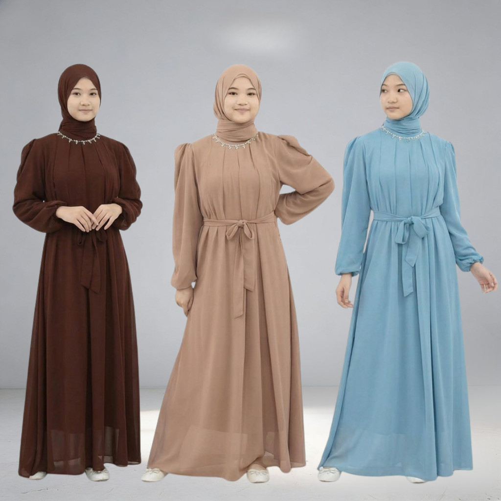 Gamis Couple Ibu dan Anak perempuan remaja tanggung ceruti warna Mahogani Burgundy