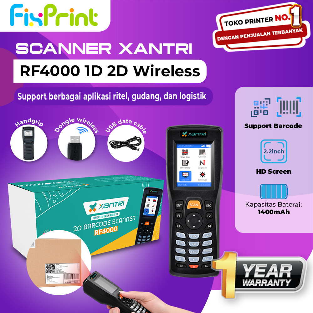Xantri Scanner Barcode PDT QR Code RF4000 1D 2D PDT 1 Dimensi Iware DC 108 DC-108 CPU 32bit WiFi New
