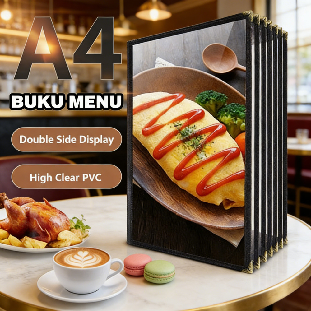 Sampul Buku Resto-Hitam Menu Cover Menu a4 Pelindung Cover Menu Buku Menu Restoran A4 4 halaman