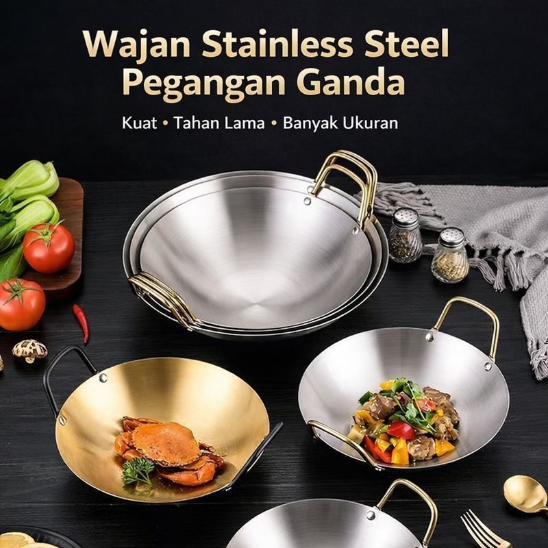 COD wajan Penggorengan Kuali Set 3PCS Kecil Mini Stainless Steel dengan Pegangan Premium Quality 304