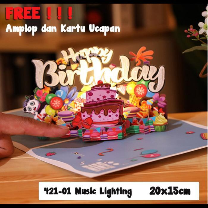 Kartu Ulang Tahun 3D Pop Up LED Musik Birthday Card Lampu & Sound Effect + Amplop Eksklusifn Kartu U