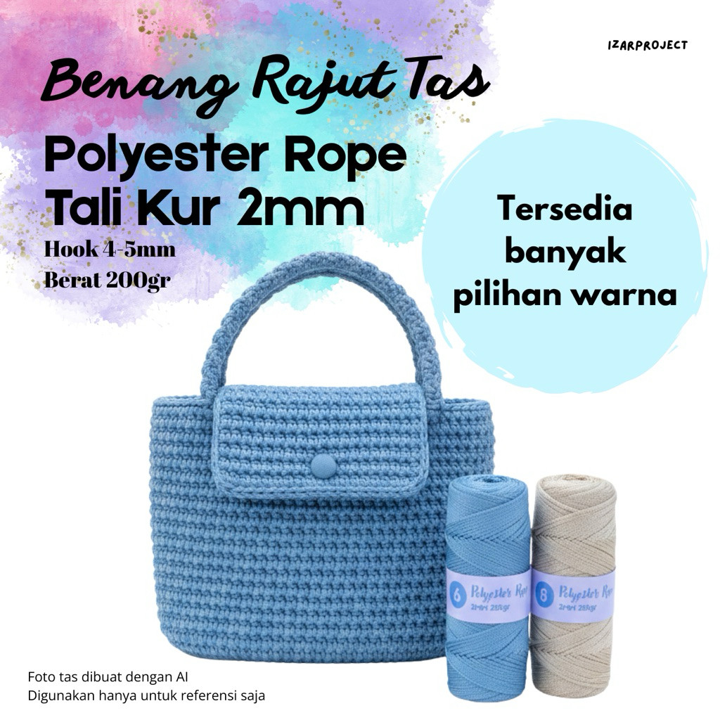Benang Rajut Untuk Buat Tas Polyester Rope Tali Kur 2mm Tali Kur Braided