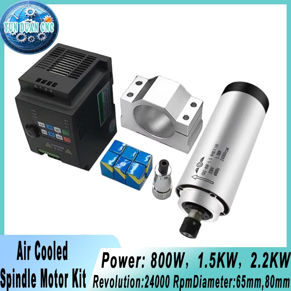 800W 1.5KW 2.2KW CNC Air Cooled Spindle Motor Kit 220V 380V 24000rpm 4 Bearings CNC Router Spindle f