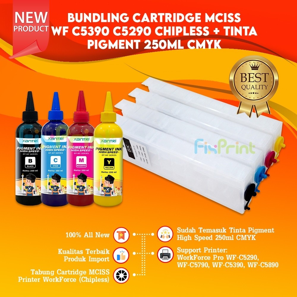 Tabung Cartridge MCISS Refillable Tinta Pigment High Speed 250ml Program Software Firmware Chipless 