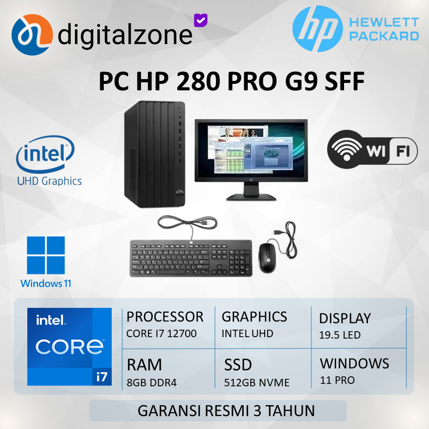 PC HP DESKTOP 280 PRO G9 SFF i7-12700 RAM 8GB 512SSD MONITOR HP P204V W11
