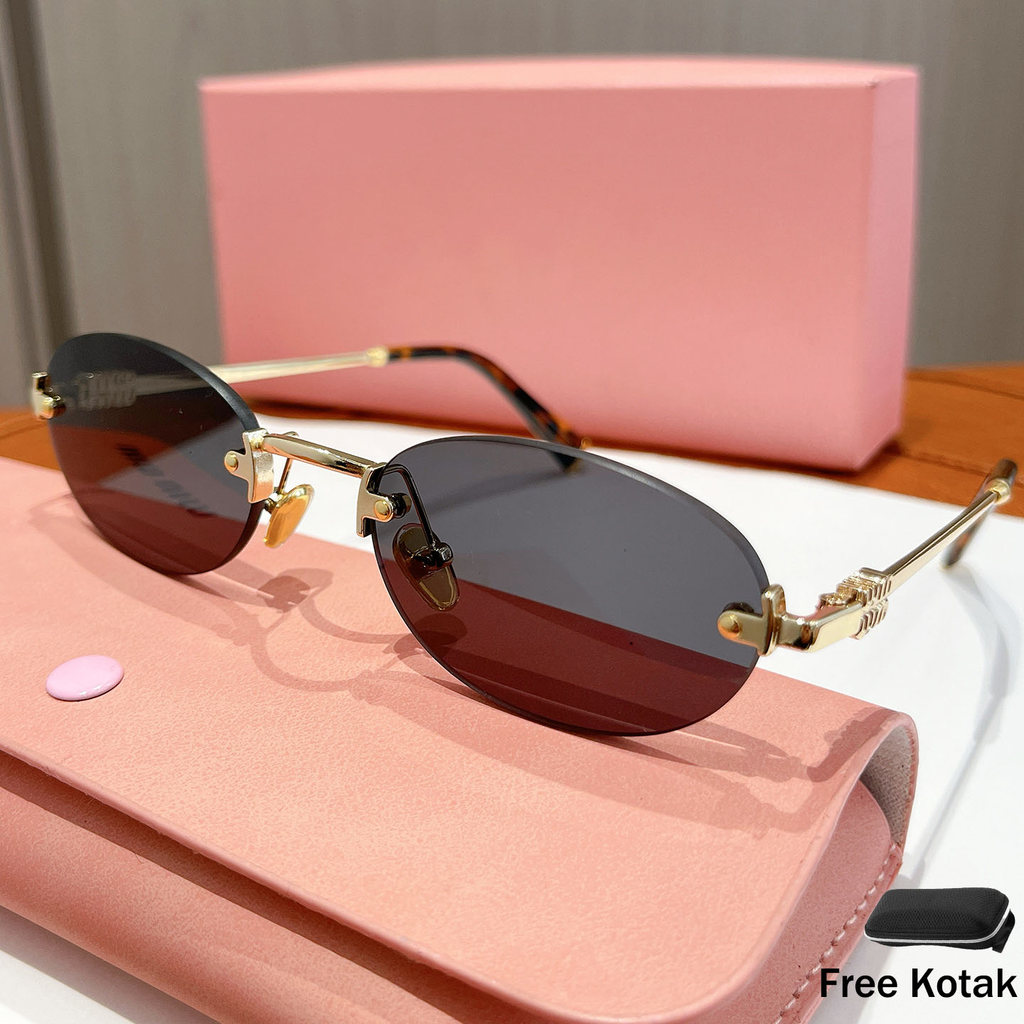 Free Kotak Kacamata Hitam Oval Rimless Wanita Gaya Korea Logam Bingkai Persegi Panjang Kecil