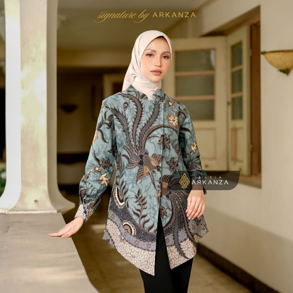 Arkanza Signature Blouse Janggan Batik Motif Manyura Atasan Wanita Lengan Panjang Moderen SRB