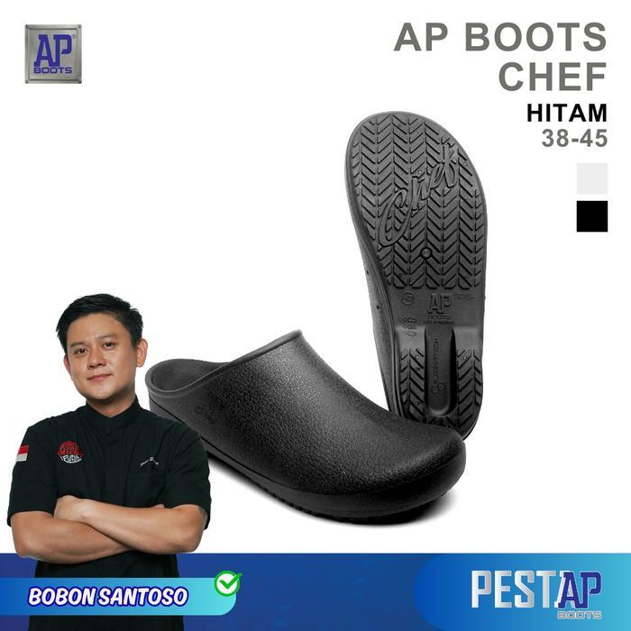 AP Boots AP Chef Hitam - Sepatu Slip On Dapur Shoes Karet - 45